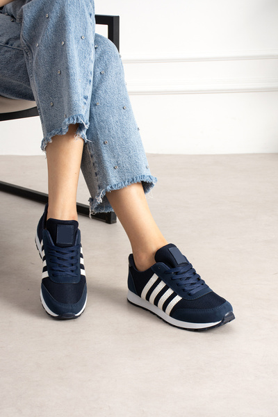 en7 Lacivert Beyaz Unisex Sneaker Spor Ayakkabı Günlük Rahat Hafif Konforlu Bağcıklı Yumuşak Taban Yürüyüş Ayakkabısı MSR09