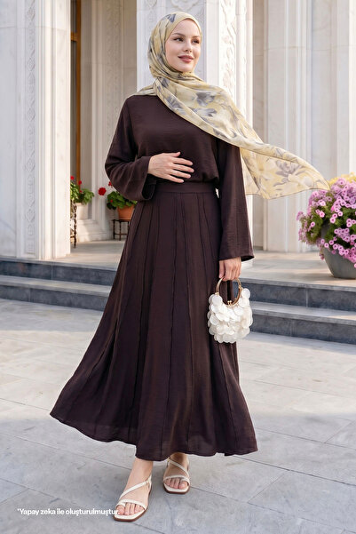 InStyle Bitter Brown Suit with Wide-Sleeved Skirt
