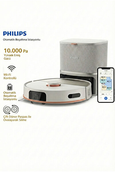 Philips 10000Pa Çift Döner Paspaslı Robot Süpürge Otomatik Boşaltma Leke Çıka...