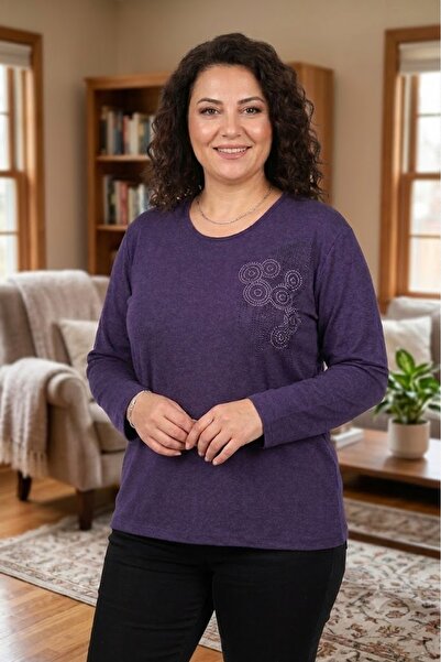 elma abone Super Battal Stone Wool Combed Cotton Blouse Peach