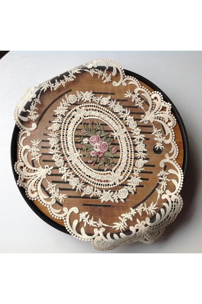 Choice beige European Oval Lace Embroidered Coaster Bedroom Study Kitchen Cup...