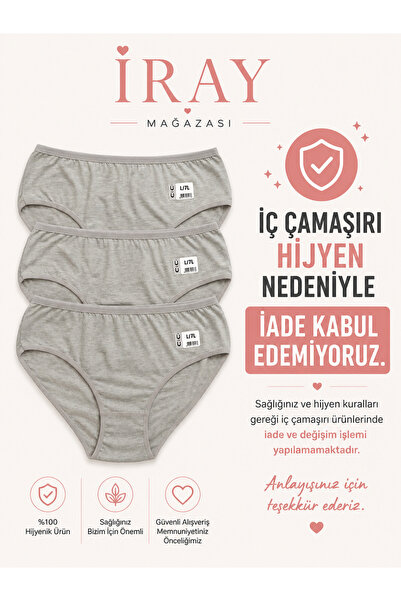 gcscollection Kadın Gri Pamuklu Klasik Slip 3’lü Paket – Rahat ve Nefes Alabi...