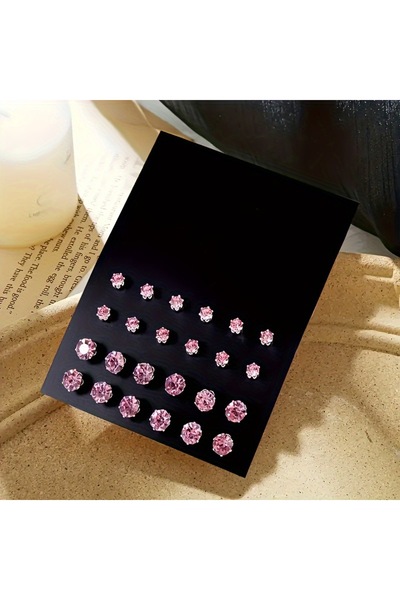 Choice Pink 12 Pairs Of Luxurious, Simple, Shiny, And Caring Zirconia Decorat...