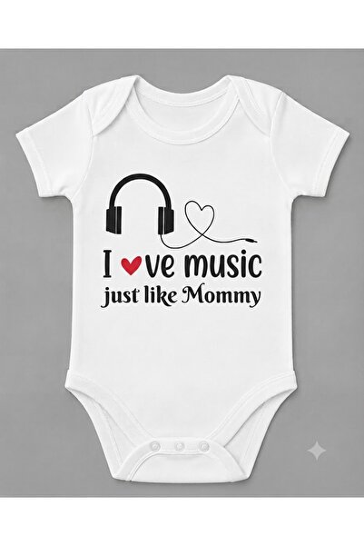 EYDUBABY بدلة أطفال مطبوعة من القطن العضوي بطبعة I Love Music Just Like Mommy...