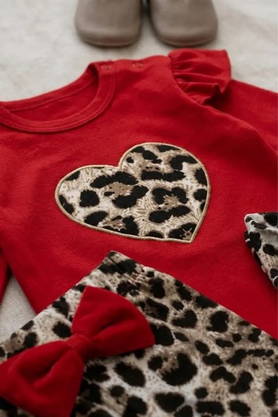 METEOR BABY Baby Girl Set Leopard Patterned 3-Piece Baby Girl Set Body Pants Bandana Set