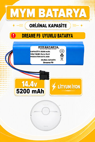 MYM BATARYA Dreame F9 Uyumlu Akıllı Robot Süpürge Bataryası 14.4v 5200mah Li-...