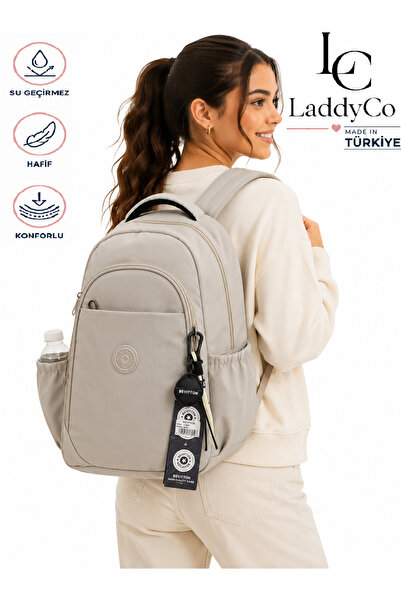 LaddyCo حقيبة ظهر مدرسية يومية مصنوعة من قماش مقاوم للماء للجنسين 1650 بيج