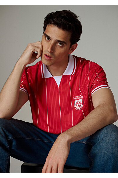 Mavi Team Football Collection Turkey Printed Red Men's Jersey T-Shirt Loose F...