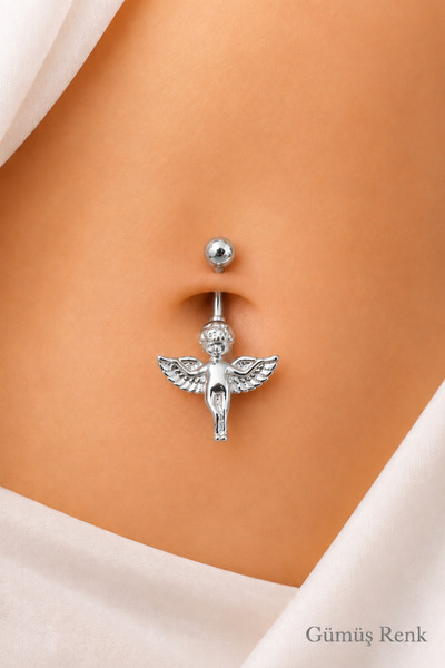 Sacce Scarves&Accessories Çelik Melek Figürlü Göbek Piercing Gümüş Renk