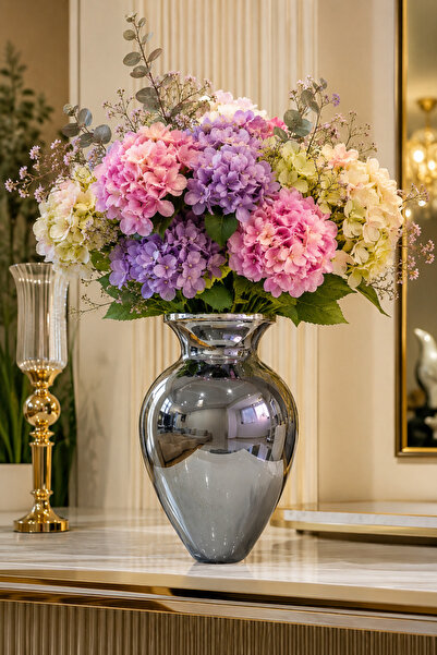 ANGDESİGN Defne Glass Vase 25 cm ••Füme 6Y24007 •• Decorative Vase Modern Flo...