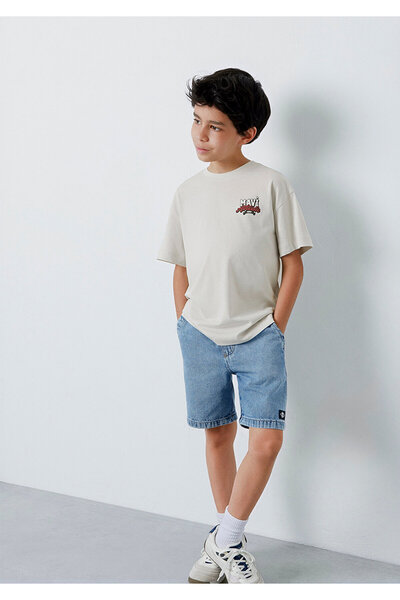Mavi Logo Printed Gray T-Shirt Loose Fit / Comfortable Loose Cut 6610500-90782