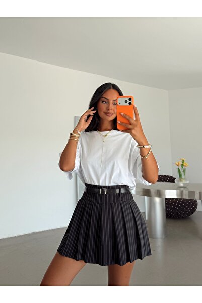 myd Pleated Striped Mini Skirt - Black