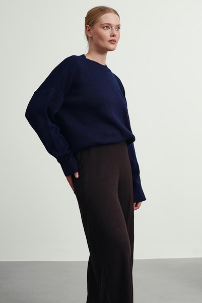 Gülce moda Larcivert Crew Neck Oversize Knitwear Women's Sweater