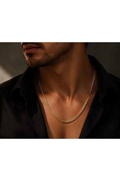FOURSOLOS Steel Men's Necklace, Gold Color, Classic Thick Chain No:7