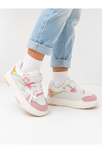 Cool Pantofi sport pentru fete cu velcro, cu talpă groasă, casual, roz alb
