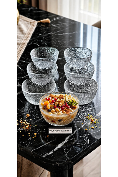 çukurova home 6-Piece Modern Glass Ashure - Compote and Soup Bowl Set (220 ml)