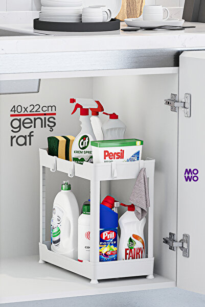 Mowo Home White 2-Tier Organizer Kitchen Shelf, Bathroom Shelf, Under Cabinet...