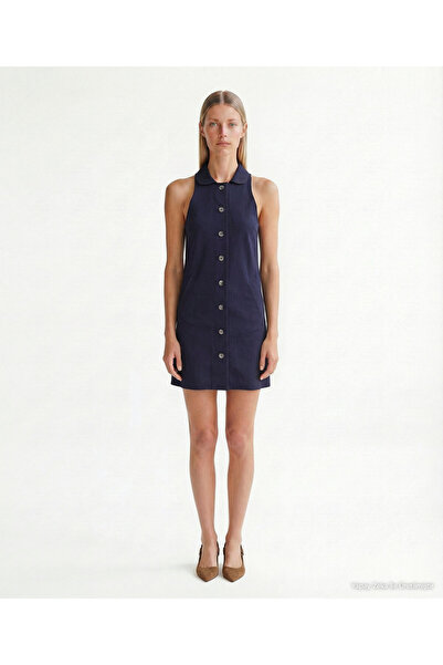 Yargıcı Plain Shirt Collar Sleeveless Dress