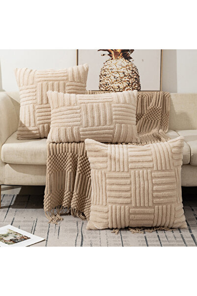 Choice 450mm*450mm Khaki 1pc Boho Faux Fur Plush Throw Pillow Covers, Cream W...