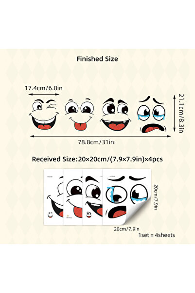 Choice BR1513C 4 Pcs/Set Cartoon Face Bin Stickers Self-Adhesive Home Decor F...