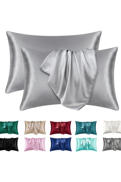 Choice30 35x50cm Silver 2pcs Satin Silk Pillowcase for Hair and Skin, Coral P...
