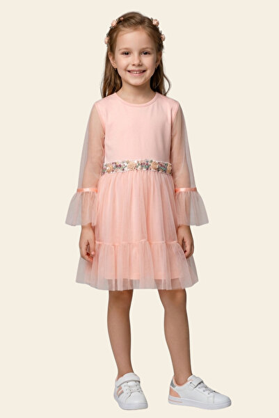 CRASSİ Girl's Tulle Dress with Stone Detail on the Waist