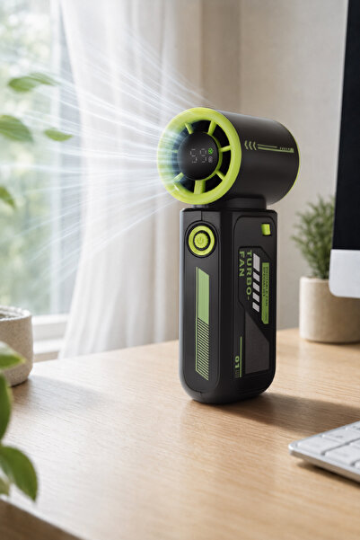 HADRON N115 Şarjlı Turbo Mini El Fanı 3600 mAh Dijital Göstergeli 5 Kademeli