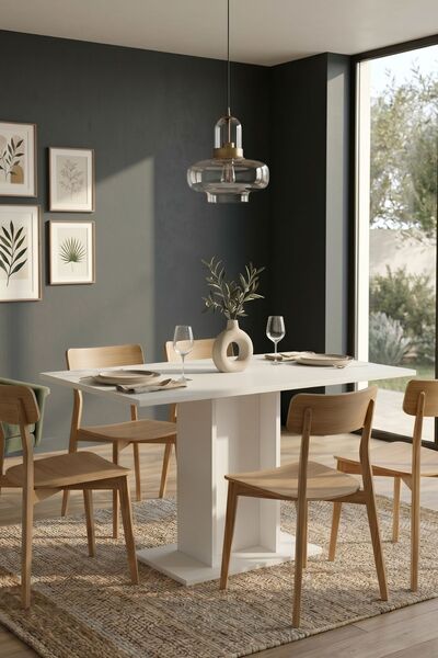 Yurupa Alveros 6 Kişilik Dikdörtgen Yemek Masası Mutfak Masası Beyaz 80x120 c...