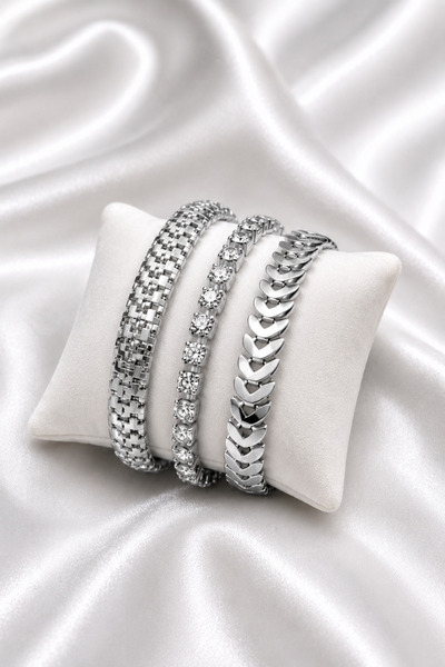 ERH Silver Color Steel Bracelet Multiple Combination Chain Detailed Women's B...