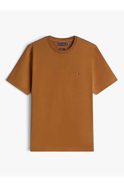 Tommy Hilfiger Erkek Yuvarlak Yaka Regular Fit Pamuklu Kısa Kollu Kahverengi ...