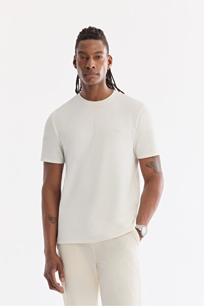 Avva Men's White Crew Neck Bi-Stretch Wrinkle-Free Printed Regular Fit T-Shir...