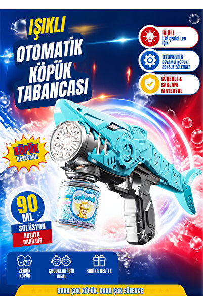 KentOyuncaK Işıklı Köpek Balığı Köpük Tabancası - Pilli Büyük Baloncuk Makine...