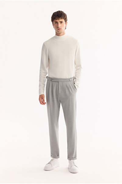 Avva Men's Light Gray Side Buckle Viscose Blend Easy-Iron Carrot Fit Trousers...