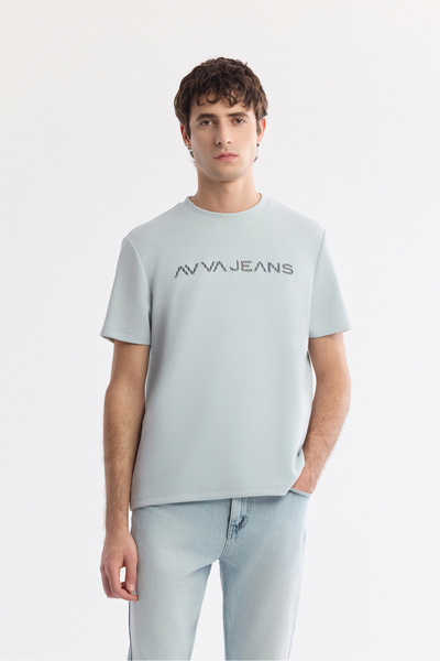 Avva Men's Gray Crew Neck Reflective Bi-Stretch Interlock Regular Fit T-Shirt...