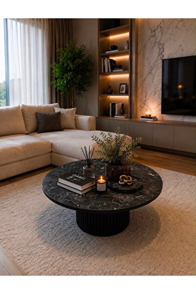 NAYAR HOME DESİGN SARE YENİ NESİL MERMER DESEN ORTA SEHPA SİYAH 80X80
