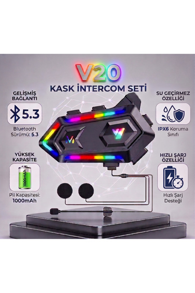 ALWAYS TEKNOLOJİ Always V20 Kask Kulaklığı 5.3 Motosiklet Intercom RGB Işıklı...