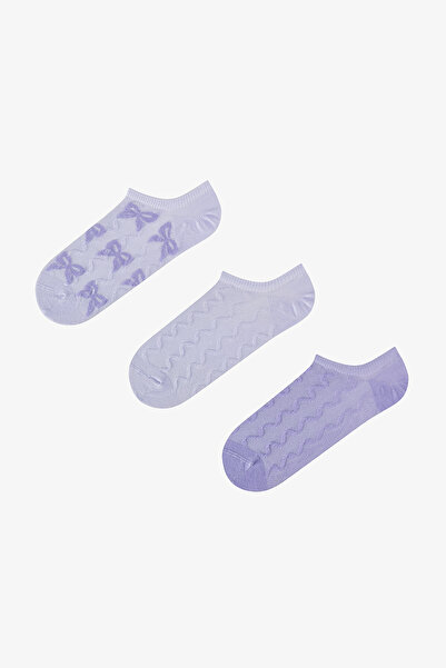 Penti 3 Çift Burun Dikişsiz Pamuklu Renkli Fiyonk Kabartma Desenli Sneaker Çorap