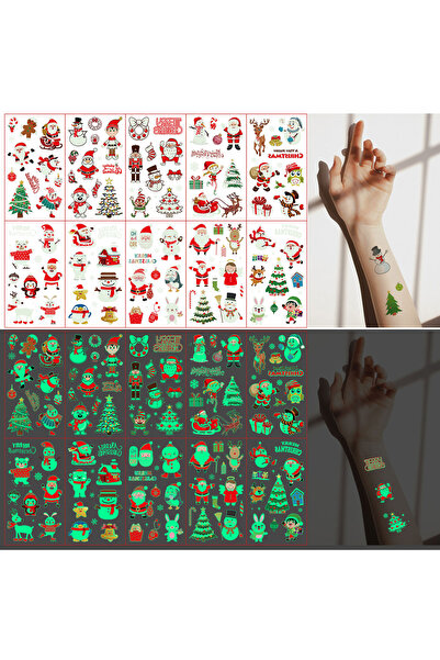 Choice 10Sheets 10 Sheets Christmas Luminous Tattoo Stickers,Cartoon Snowman ...