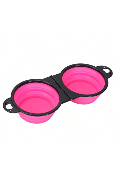 Choice3 Pink 1-piece 2-in-1 Foldable Dual Bowl Feeding Bowl Portable Outdoor ...