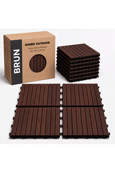 GUNBO HOME %100 Akasya Ahşap Deck Karo 50x50 cm | Geçmeli Click Sistem | 1 Ko...