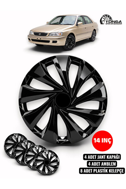 YONGA OTO AKSESUAR TOYOTA CORONA 14 İnç Jant Kapağı 4'lü Set Piano Black + 4 ...