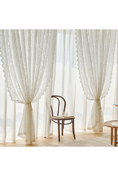 Choice3 140x244cm white 1pc Elegant French Country Lace and Bead Curtain with...
