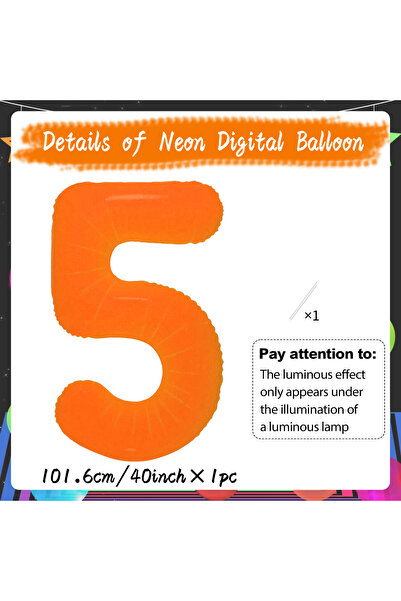 Choice 40inch 5 40 inch Orange Neon Fluorescent Digital Balloons with 0-9 Alu...