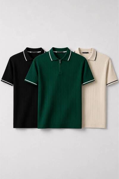 legends butik Erkek Fitilli Triko Polo Yaka Tişört 3’lü Set – Terletmeyen Pam...