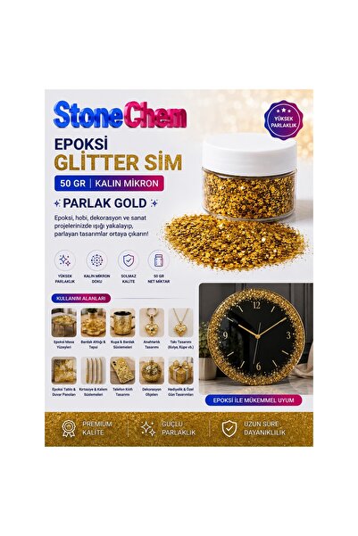 stonechem Epoksi Glitter Sim 50 gr Kalın Mikron Parlak Gold Toz Pigment