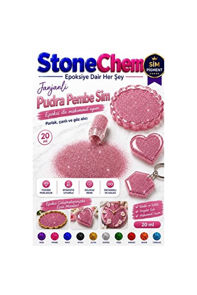 stonechem Pudra Pembe Metalik Epoksi Sim 20 ml Yoğun Parlak Glitter Efekt