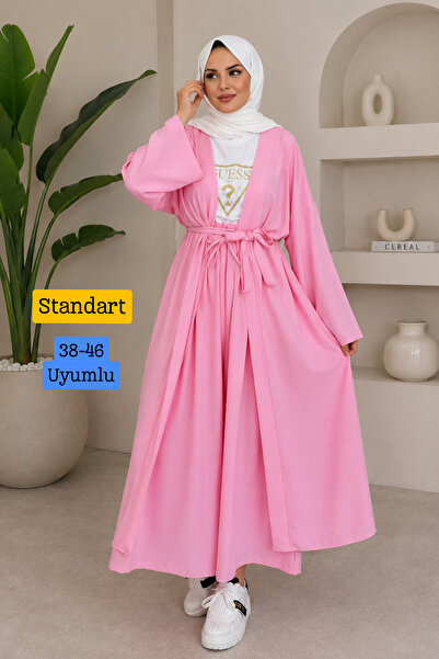 Mogi Butik طقم كيمونو نسائي طويل مع سترة وبنطلون وحزام وملابس إسلامية متناسقة...