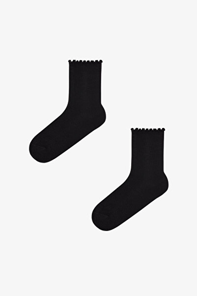 Penti Șosete negre elegante cu volane, 2 perechi