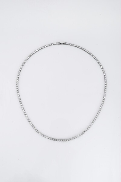 Crupt Studio 3mm X 50cm Tennis Chain Silver Tone Zincir Erkek Kolye