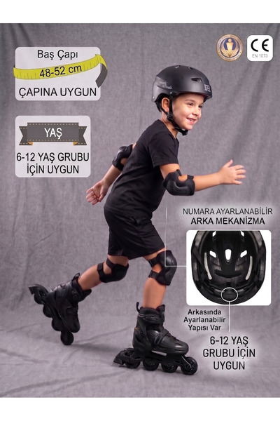 tosbai Ayarlanabilir Çocuk Kaskı 6-12 yaş Spor Koruyucu Kask Dizlik Dirseklik...